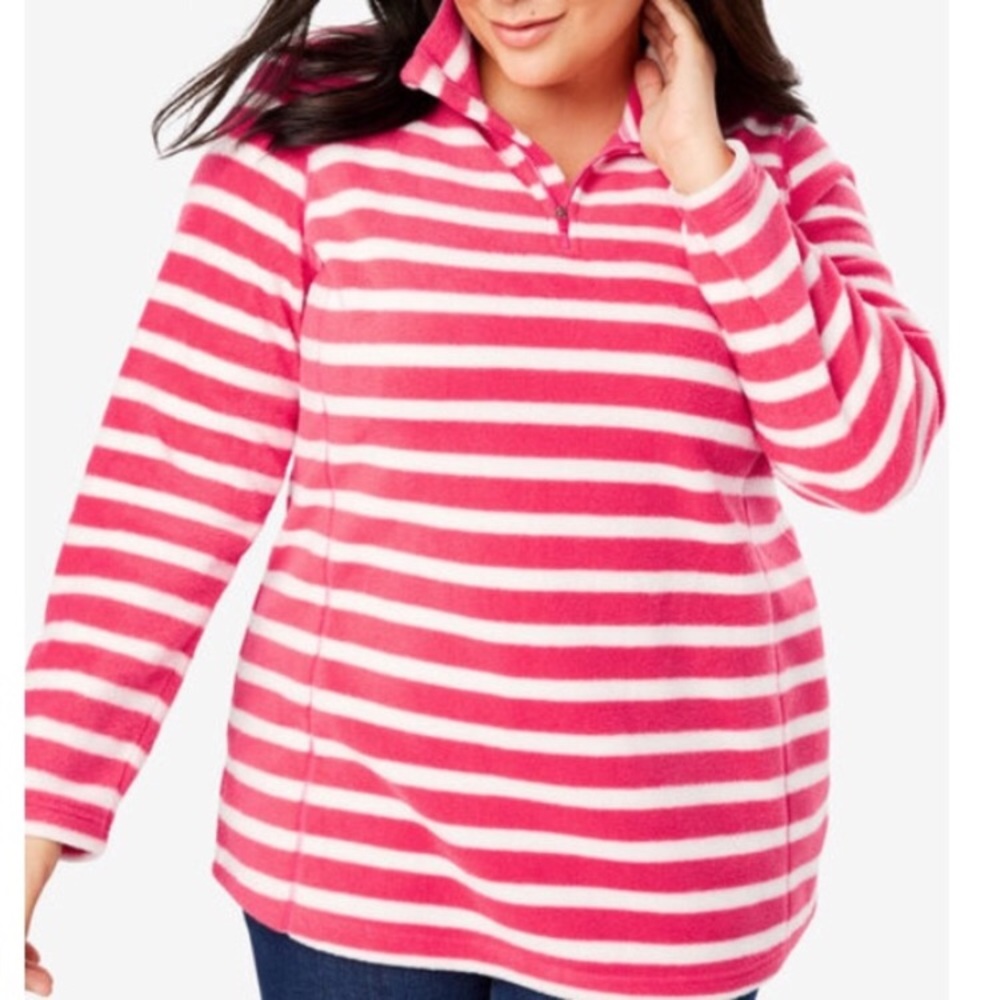 NWT Red/Pink White Striped Quarter Zip Pullover Plus Size 14